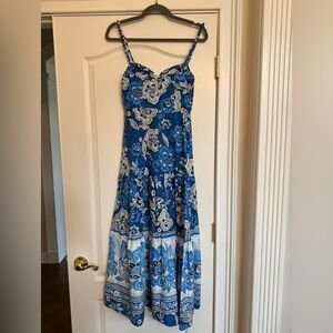 Farm Rio Blue Full of Flowers Organic Cotton Midi Dress